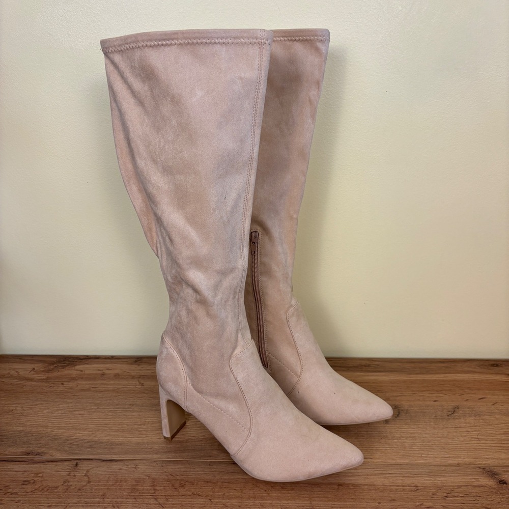 ABOUND Jolene Knee High Boots Tan Light Women Size 8.5 Pointed Toe Block Heel